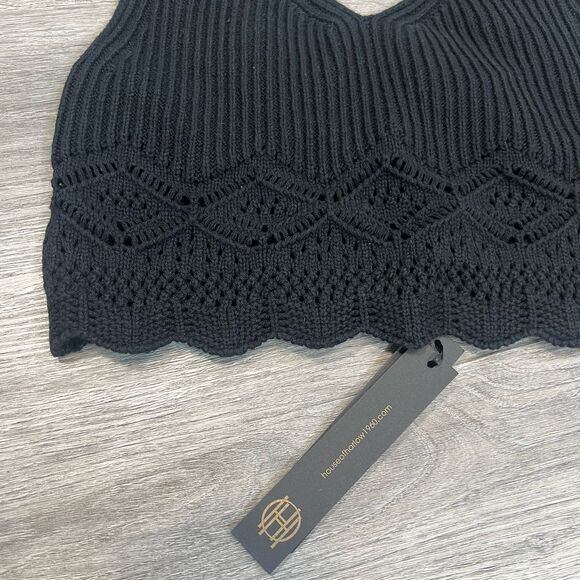 House of Harlow 1960 black Crop Top only Crochet ribbed v-neck Knit NWT XS - Picture 2 of 6